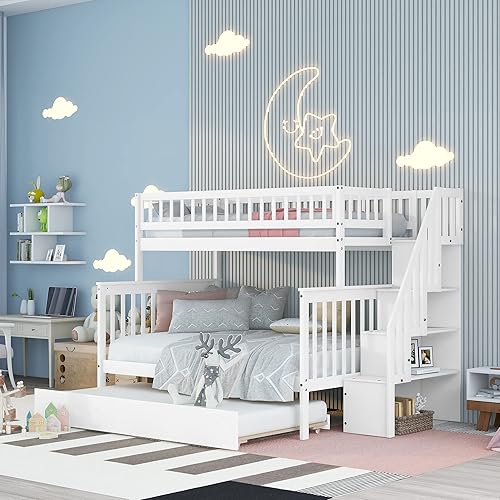 Miniatura 54 de Harper & Bright Designs Litera individual sobre cama individual con nido, marco de cama de madera para niños con escaleras y barandilla de gran