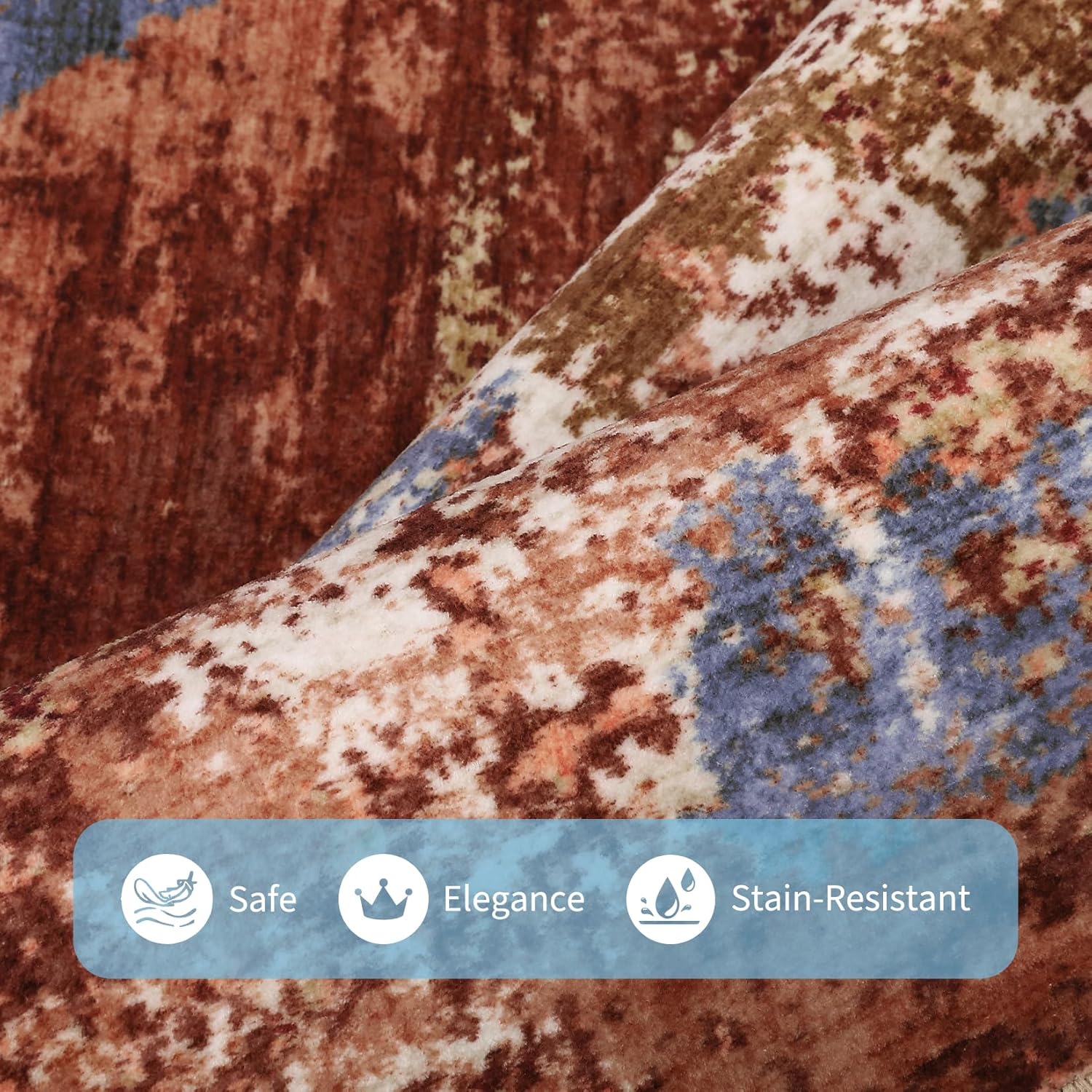 GarveeHome Washable Modern Area Rugs 5x7 Non-Shedding Contemporary Floor Mat, Abstract Low Pile Accent Carpet with Non-Slip Backing, Colorful Throw Rug for Bedroom, Living Room, Red