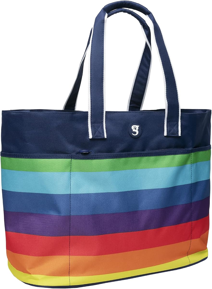 Tote de playa de gran tamaño: bolso de playa grande y elegante con 4 bolsillos exteriores y compartimento interno con cremallera