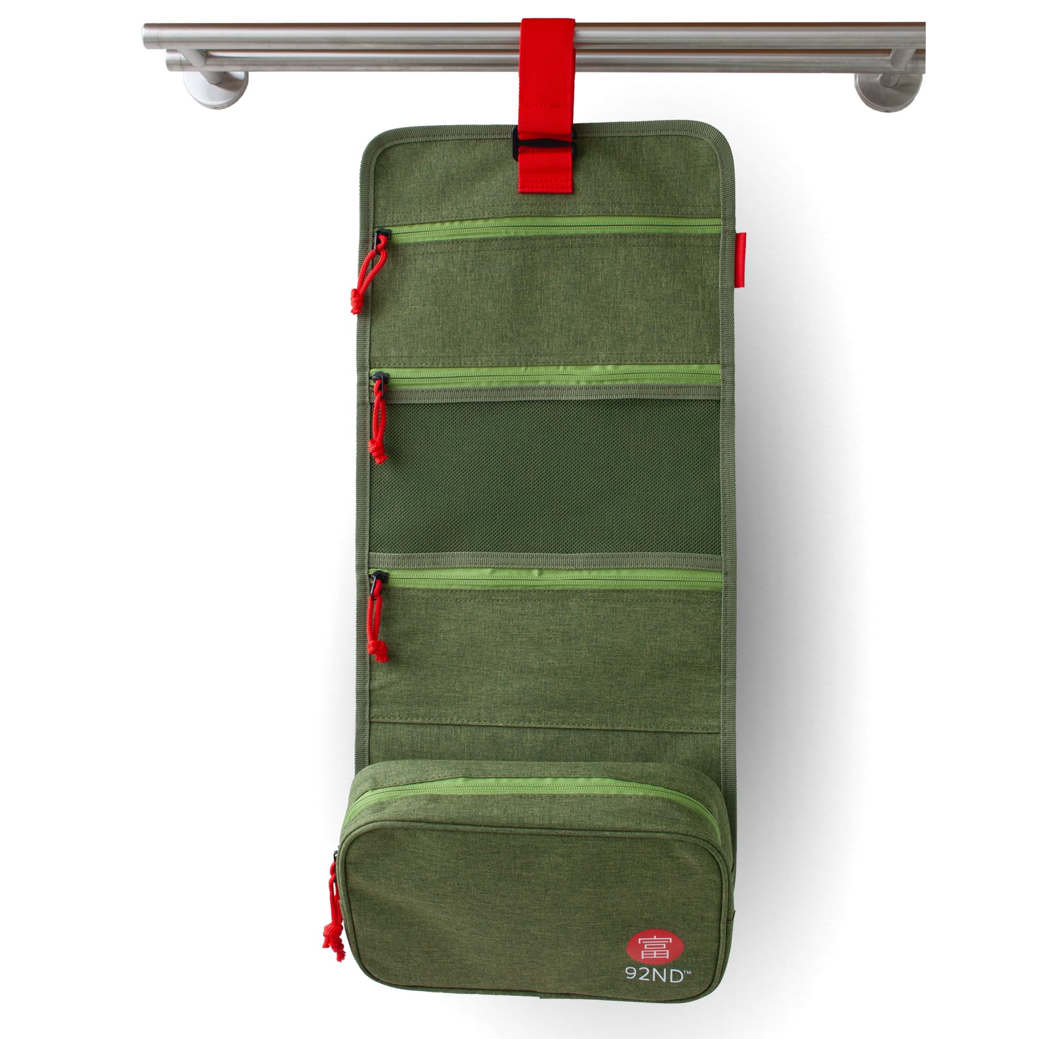 92ND.Supply Washroll - Borsa da toilette da appendere, impermeabile, verde, 4 l, con gancio e scomparto inferiore rimovibile, viaggio e uso quotidiano