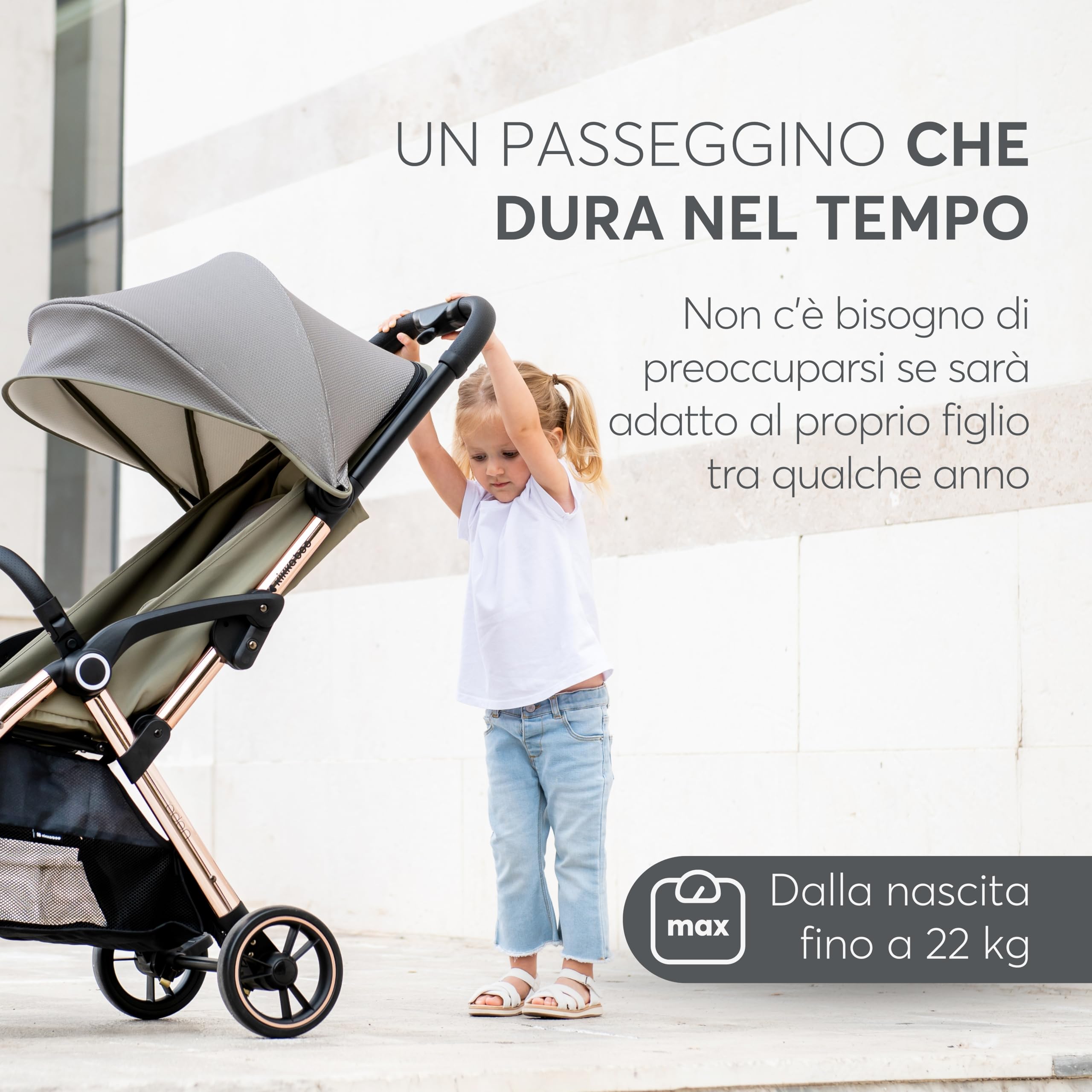 Passeggino KikkaBoo EDEN, Passeggino fino a 22 kg, Ripiegamento automatico, Posizione reclinabile, Ultraleggero, Compatto, Beige