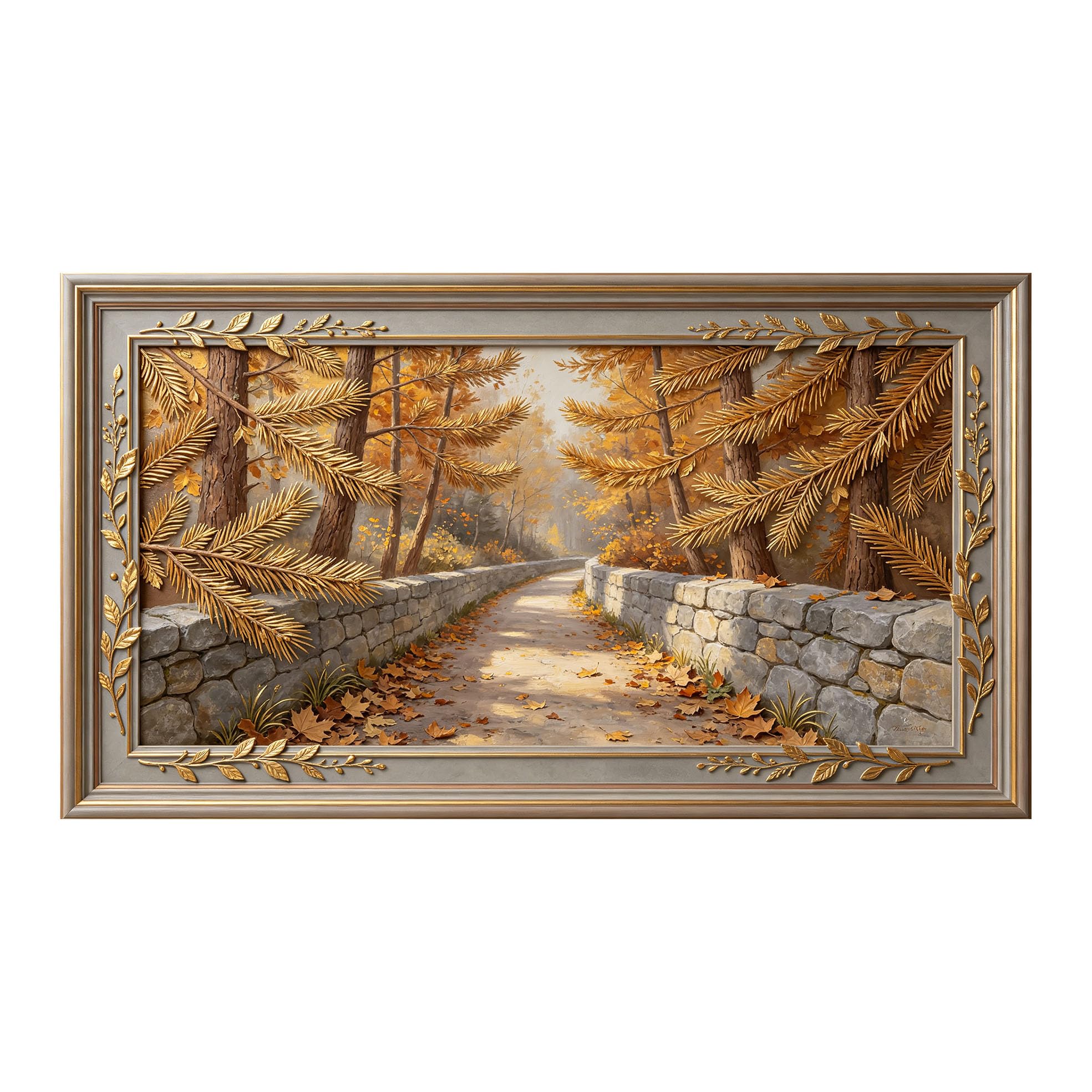 Murasolite 3D Framed Wall Art Autumn Forest Path Landscape Oil Painting SelfAdhesive Fabric Mural Wall Decor， Peel and Stick No Damage to Wall， AntiFall Safe Design for Bedroom Living Room