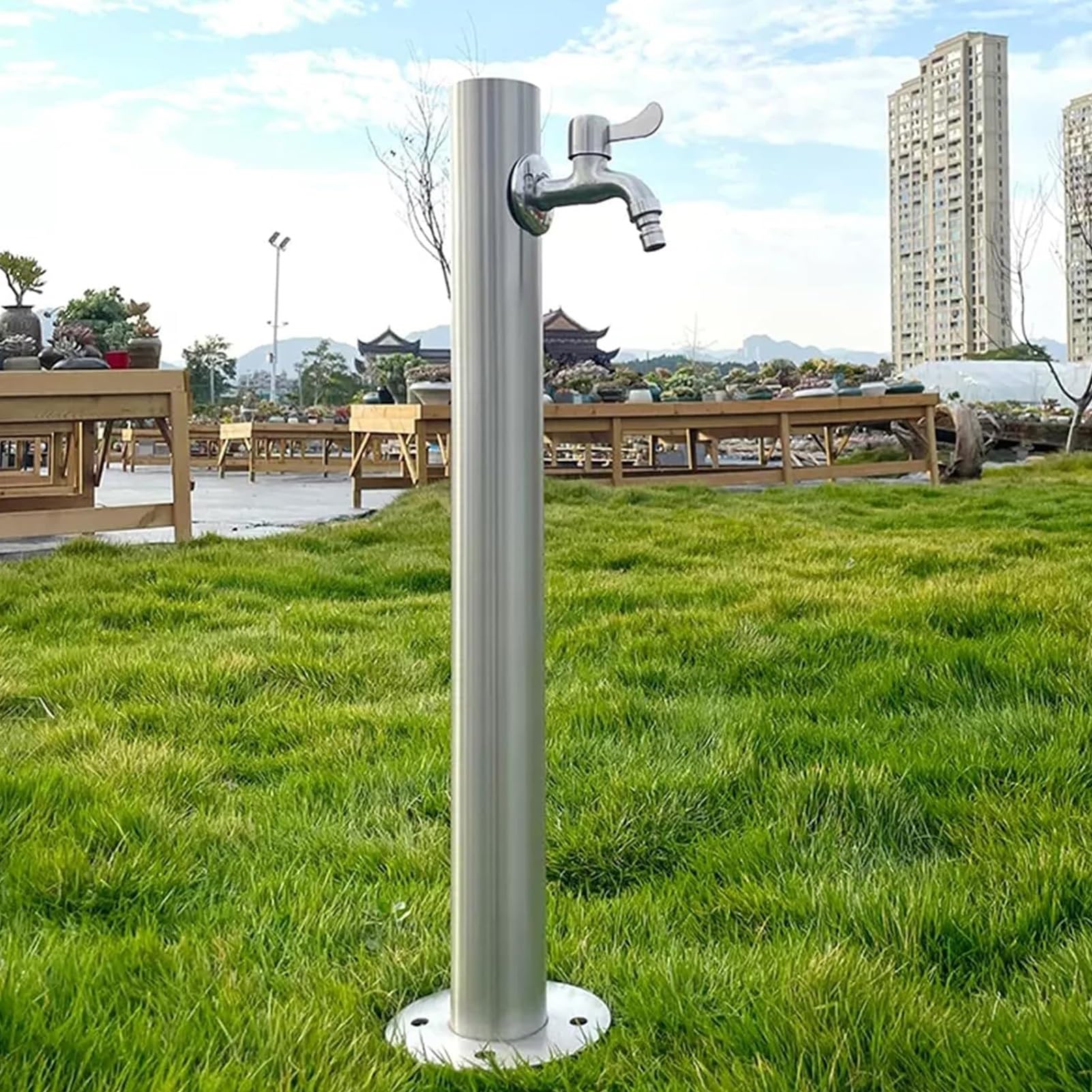 BHGFYXBS Stainless Steel Vertical Garden Water Column, Freestanding Anti-Freeze Hose Stand, Water Dispenser Hydrant For Car Washing & Watering,Silver-95CM/37.4IN