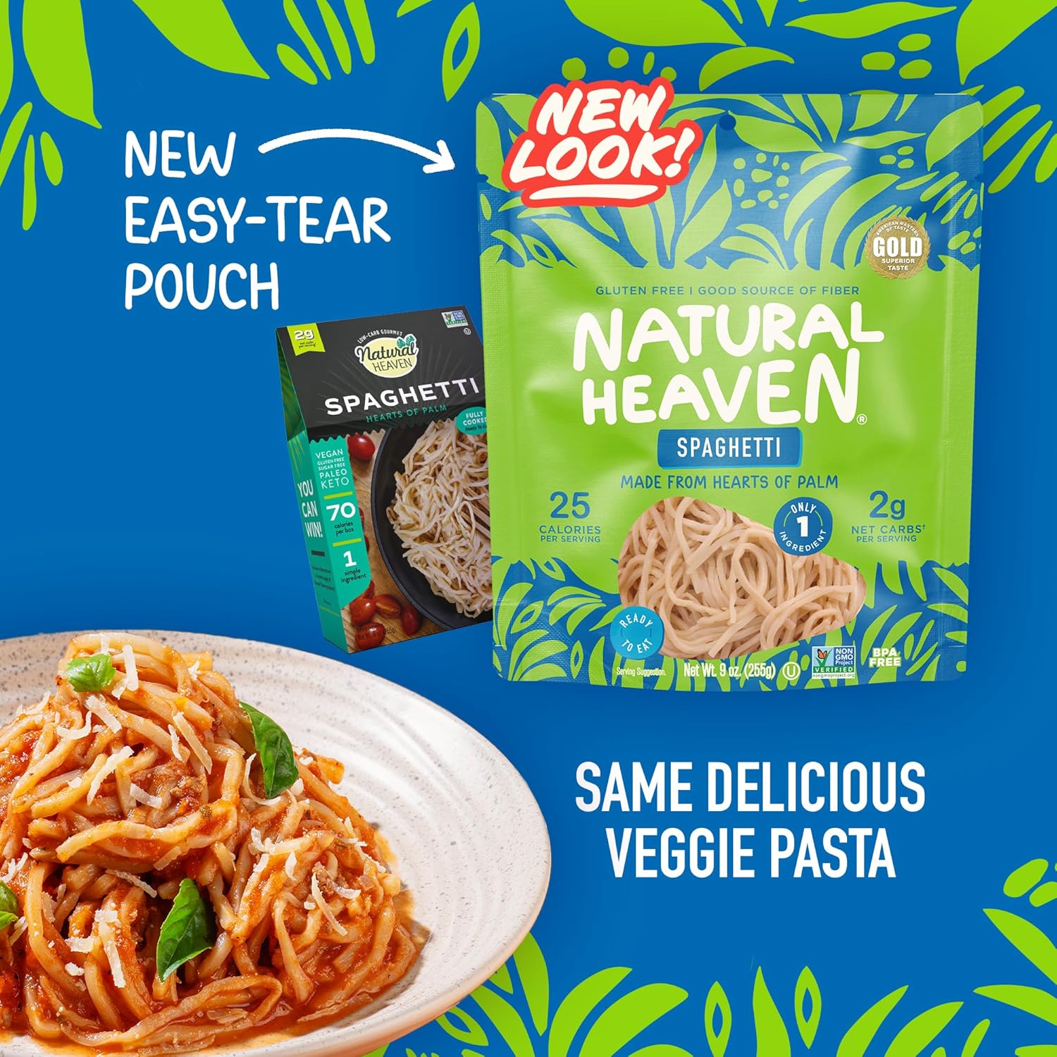 Natural Heaven Spaghetti Noodles, Hearts of Palm, 6-Pack – Naturally Rich in Potassium, Low-Calorie Veggie Pasta, Keto & Gluten-Free Food, Vegan, 9 Oz Ea