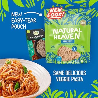 Natural Heaven Spaghetti Noodles, Hearts of Palm, 4-Pack Naturally Rich in Potassium, Low-Calorie Veggie Pasta, Keto & Gluten-Free Food, Vegan, 9 Oz Ea