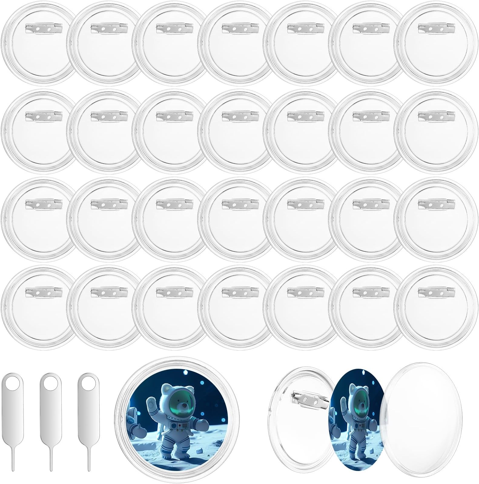31 Pcs Badge Making Kit, Acrylic Clear Badge Maker, Make Your Own Badges Button Badges, 6cm Personalised Badges Button Pin Badges Kit for DIY Crafts Gifts Party Bag Fillers, with 3 Remover Tool Pin