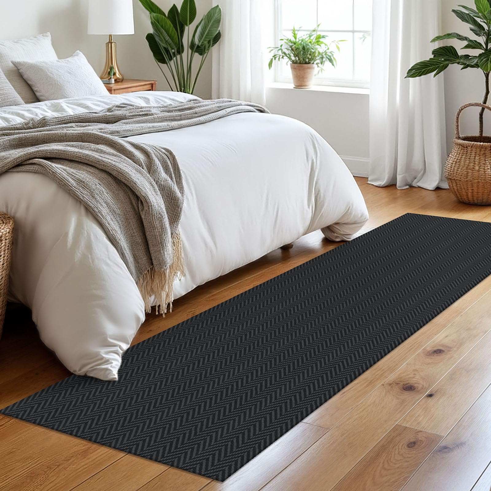 Alfombra trenzada de 2 x 8 pies, lavable, para pasillos, cocina, con respaldo de goma, de algodón, para entrada, interior, alfombra tejida para pasillo, cocina, dormitorio, color negro y gris