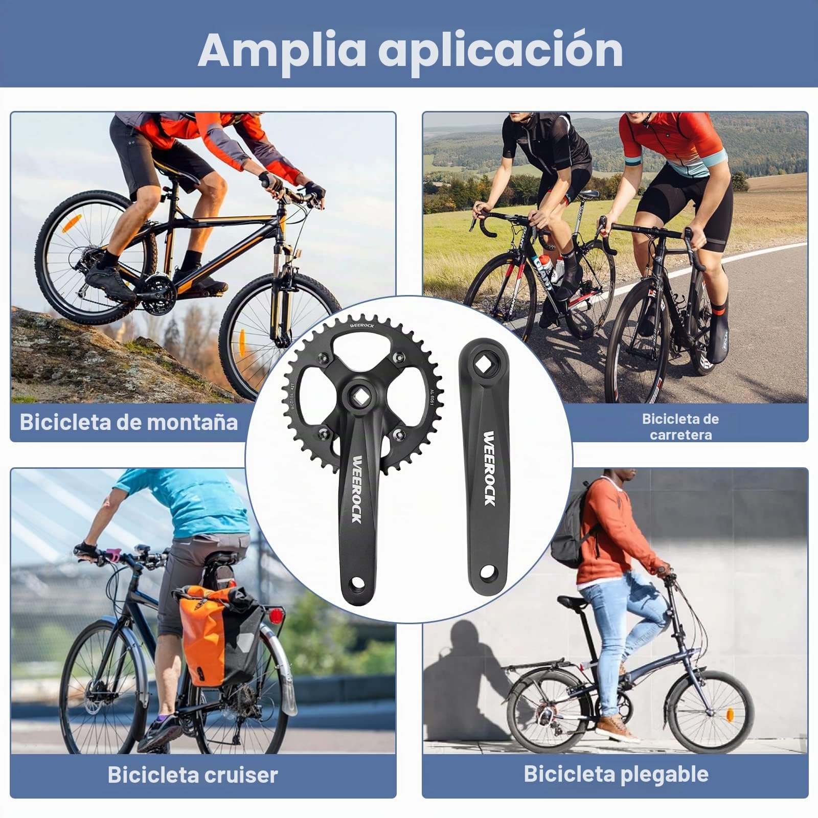 Juego de bielas cuadradas de 170 mm, biela para bicicleta de montaña 38T/42T, plato de aleación de aluminio 6061, apto para Shimano, SRAM, FSA