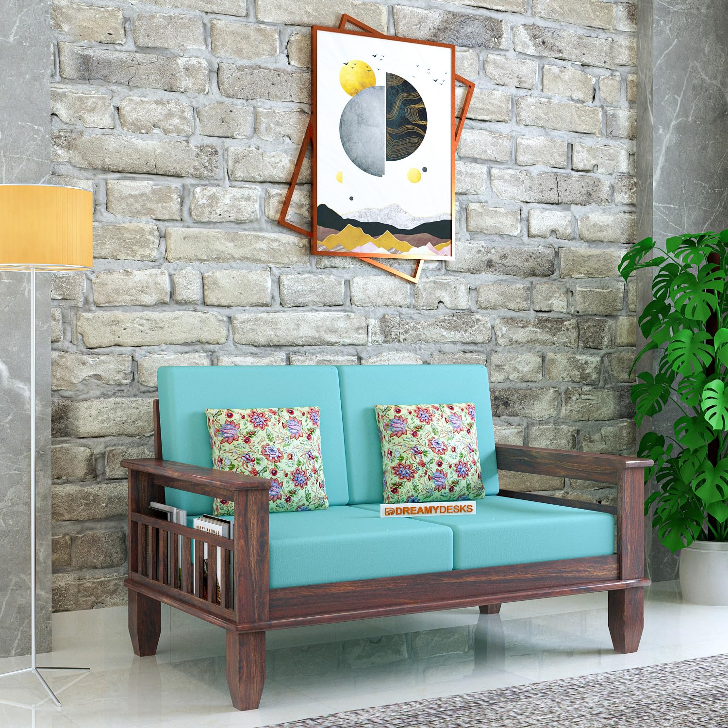Dreamydesks Solid Sheesham Wood 2 Seater Sofa, 2 Seater Sofa with Side Pockets with Cushions for Living Room, Home Furniture - Walnut Finish (B0CXJ7J3LG) Amazon Price History, Amazon Price Tracker