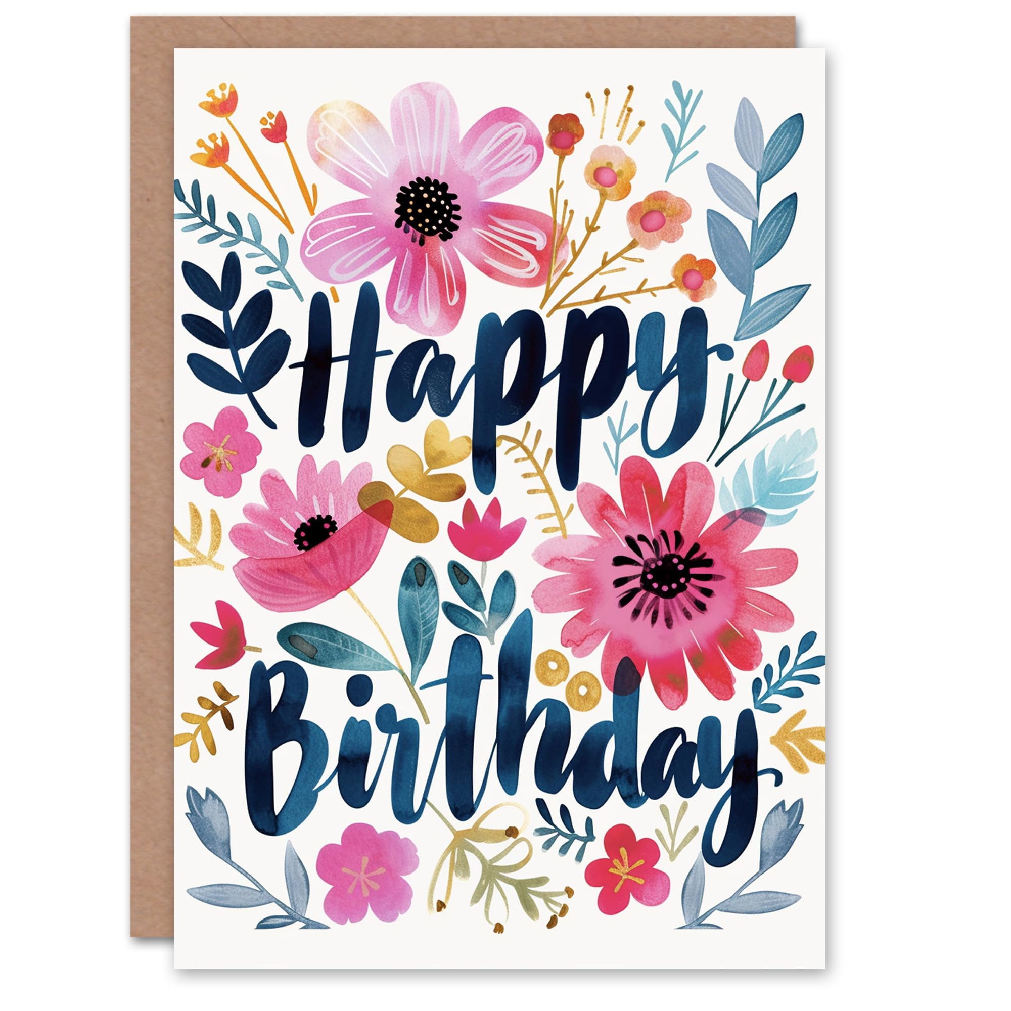 Artery8 Birthday Card Flower Blooms Bright Floral Watercolour For Her Gran Sister Niece Daughter Wife Woman Greeting Card