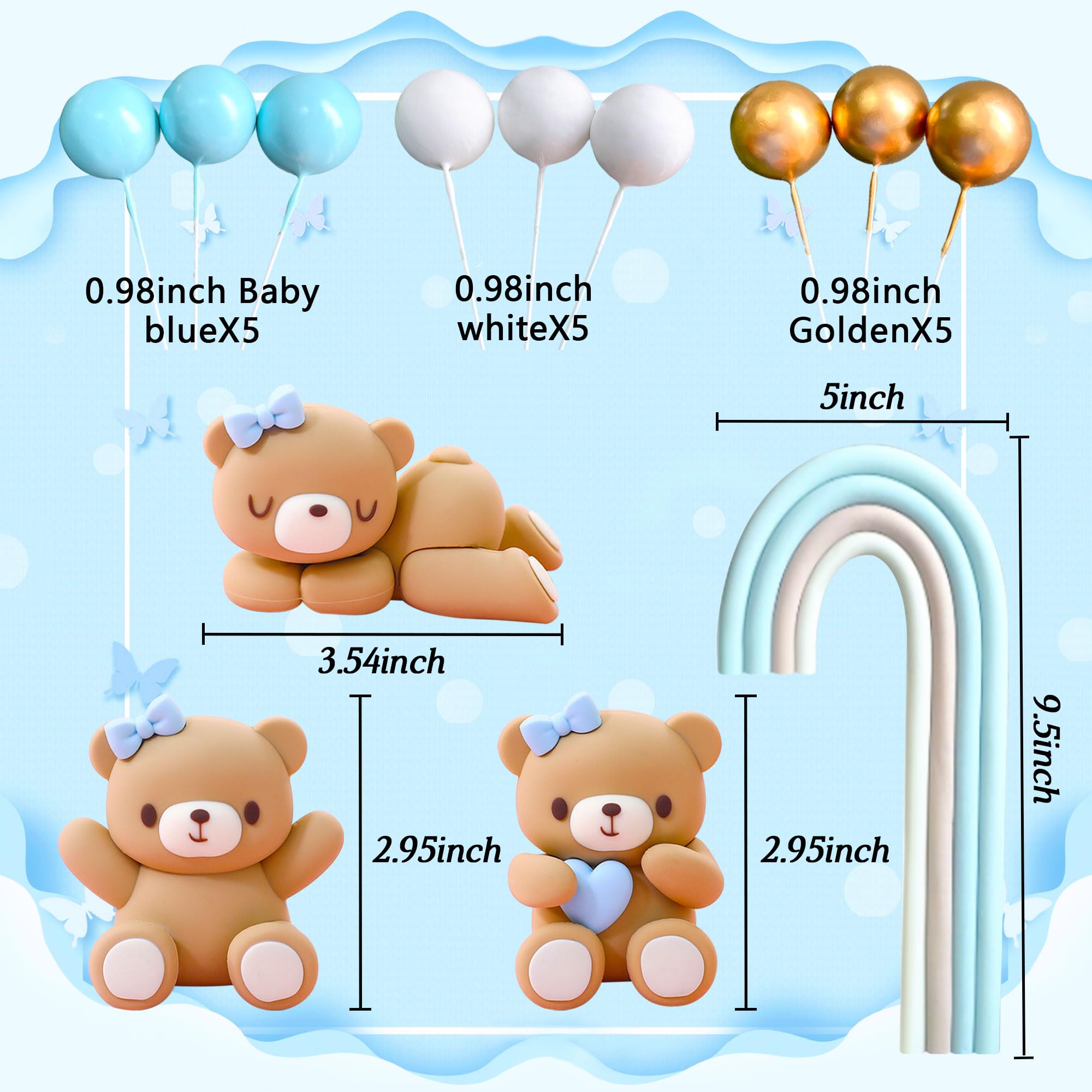 JeVenis Teddy Bear Douche Décoration Teddy Ours Gâteau Décoration Teddy Bear Anniversaire Gâteau Décoration Bébé Douche Gâteau Décoration