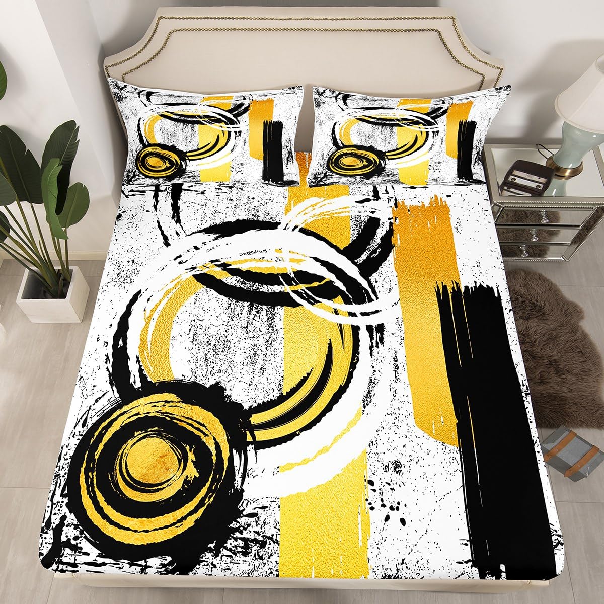 Drap-housse géométrique lit simple parure de lit 2 pièces cercles abstraits enfant