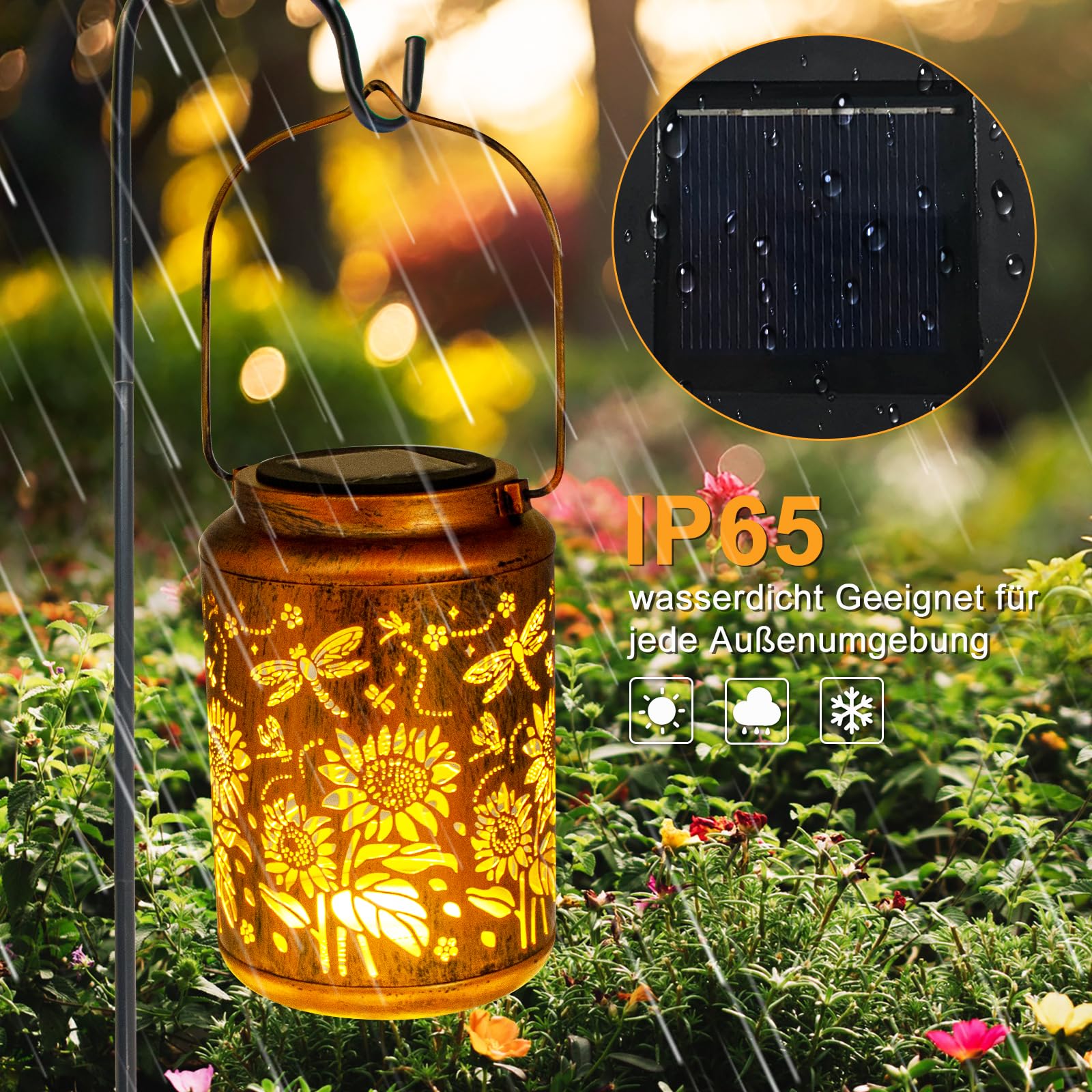 Sonnenblumen Solarlampen für Außen, wasserfeste Metall-Hängelichter für Garten, Terrasse - Perfekte Geburtstags- und Gartengeschenke für Frauen, Mütter & Großmütter
