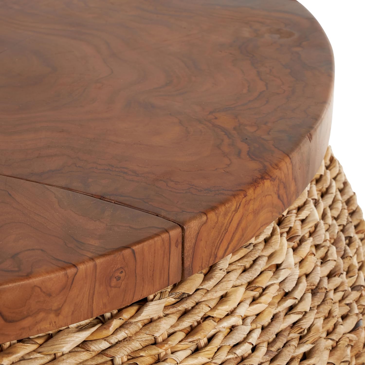 Deco 79 Rattan Living Room Coffee Table Wrapped for Home with Teak Tabletop, Center Table 35" x 35" x 15", Brown