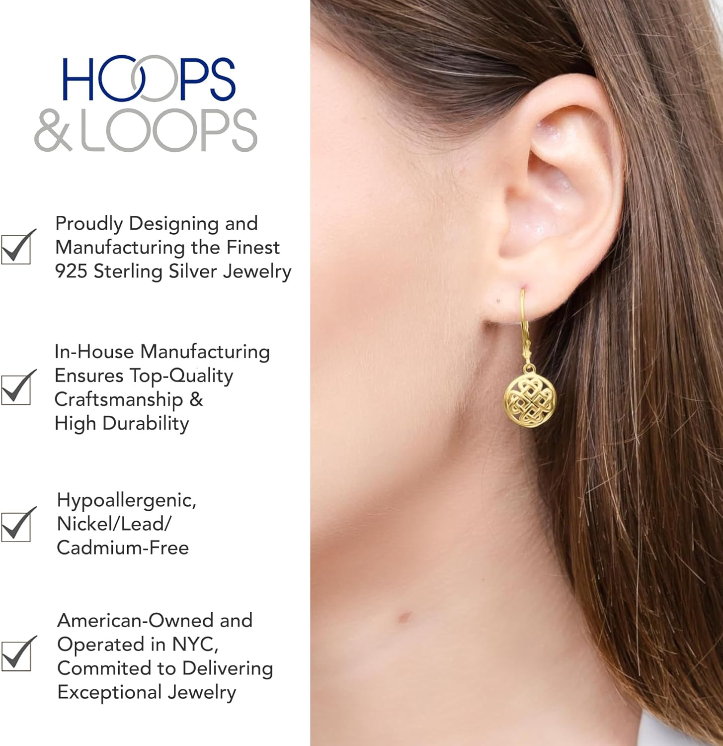 Hoops & Loops 925 Sterling Silver Celtic Heart Knot Filigree 13mm Dangle Leverback Earrings for Women, Silver, Yellow Gold and Rose Gold