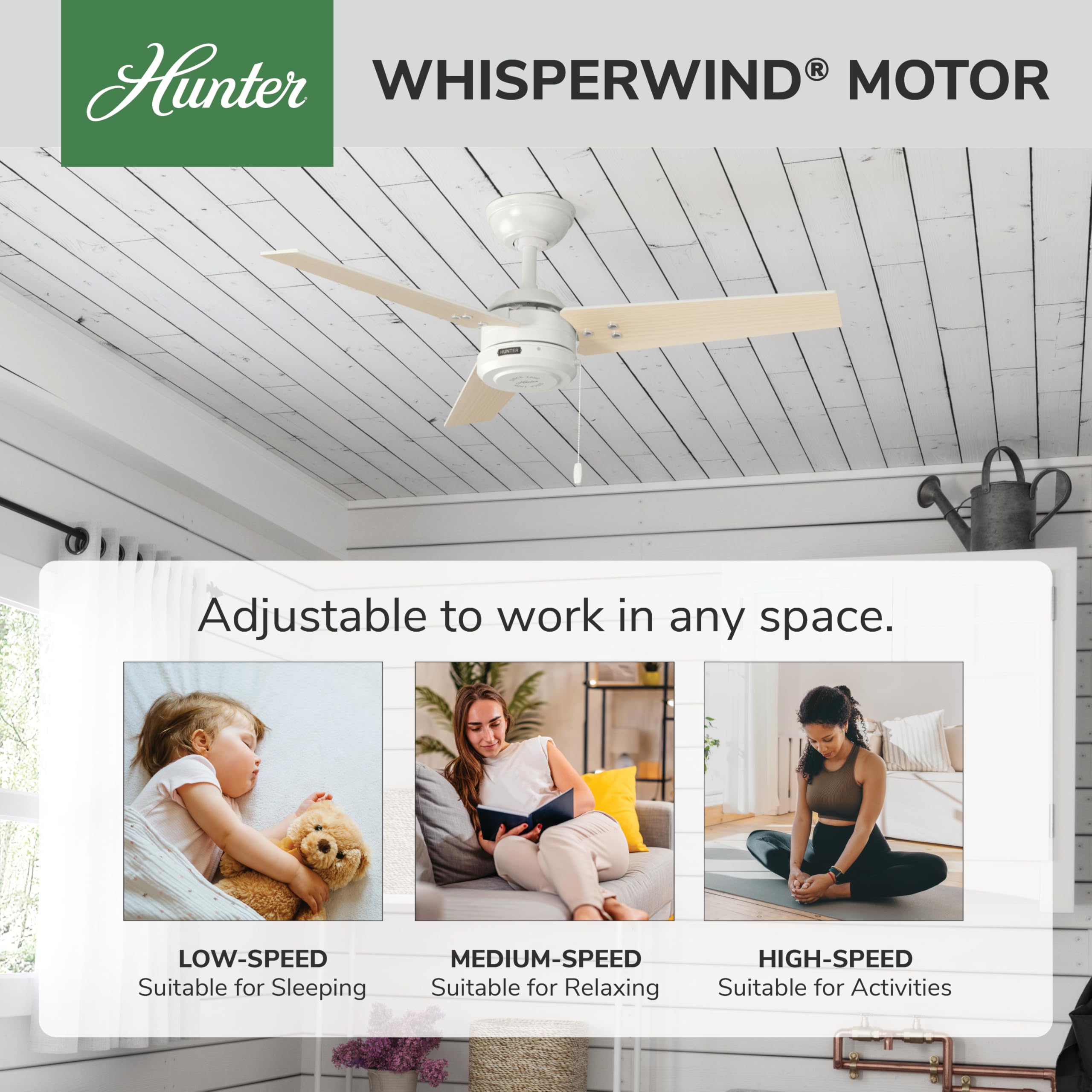 Hunter 44 inch Outdoor or Indoor Ceiling Fan No Light - White