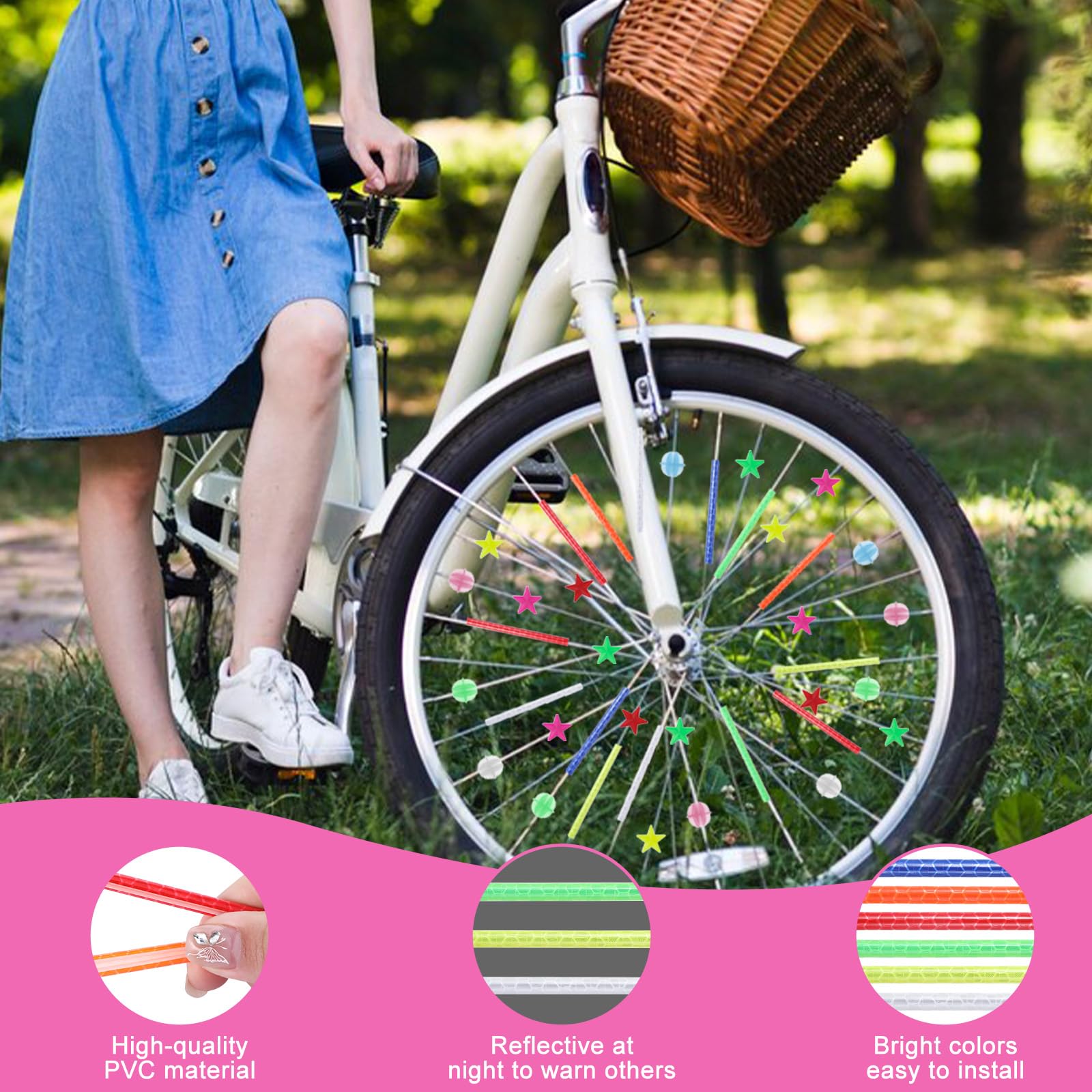 48 Riflettori Per Raggi Bicicletta + 36 Perline Colorate - Kit Sicurezza Visibilità Notturna Per Bici Bambini E Adulti