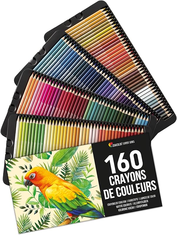 Zenacolor - Set de 160 Crayons de Couleur - Pour le Coloriage, Dessin, Croquis - Crayon pour Adulte,