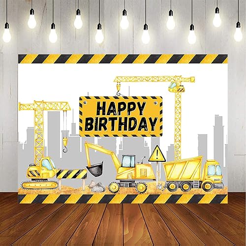 Miniatura 3 de Avezano Telón de fondo de fiesta de cumpleaños con temática de construcción, camión volquete, zona de excavadora, telón de fondo para fotografía de