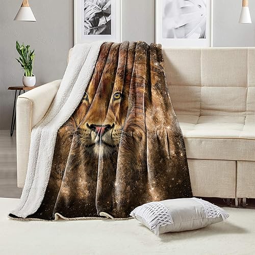 Miniatura 2 de Manta de vellón de 80 x 60 pulgadas, suave, acogedora y cálida manta de franela de felpa de tigre blanco siberiano bajo la noche estrellada azul,