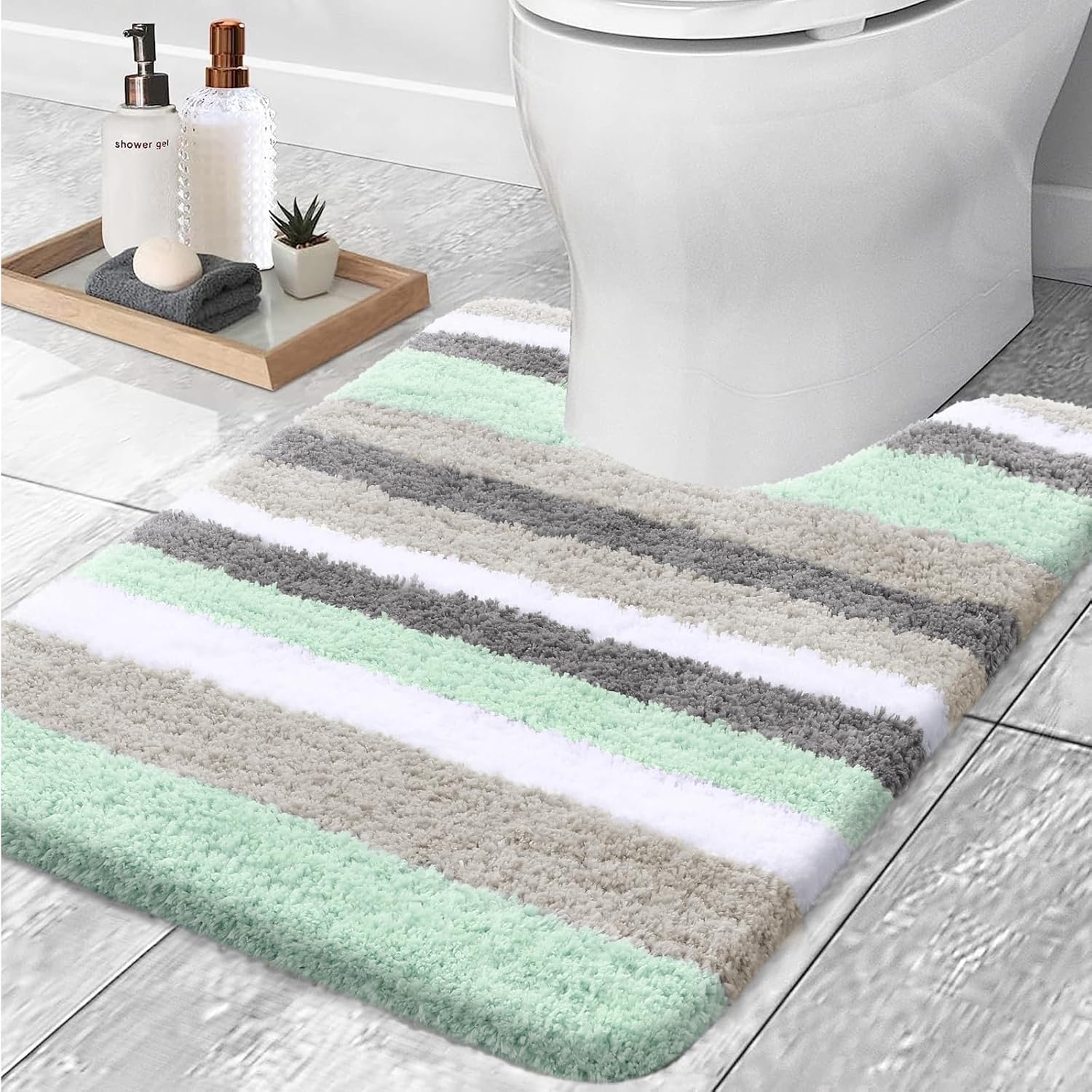Amazon.com: Buganda Microfiber Striped Bathroom Rugs Bath Mat, Extra ...