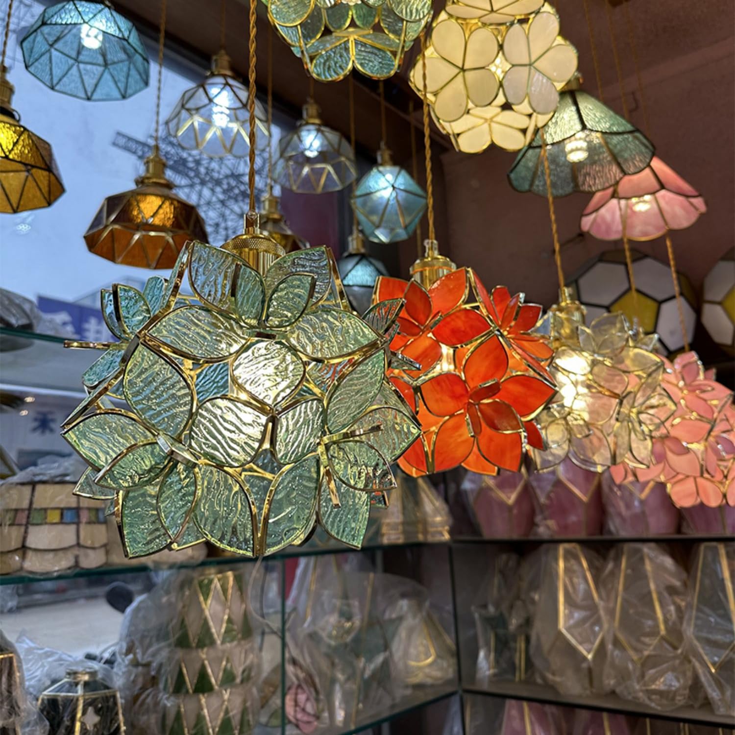 LIFENICEST Glass Flower Pendant Lights Floral Petal Light Fixture