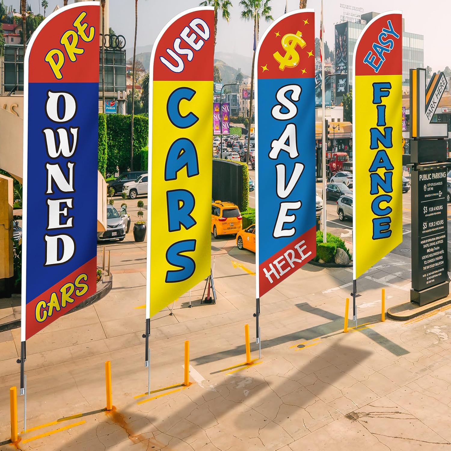 4 Pcs Used Cars Flag Windless Swooper 12ft Lot Auto Finance Pre Owned Second Hand Cars Save Here Swooper Advertising Flags for Used Sale Business - Image 6