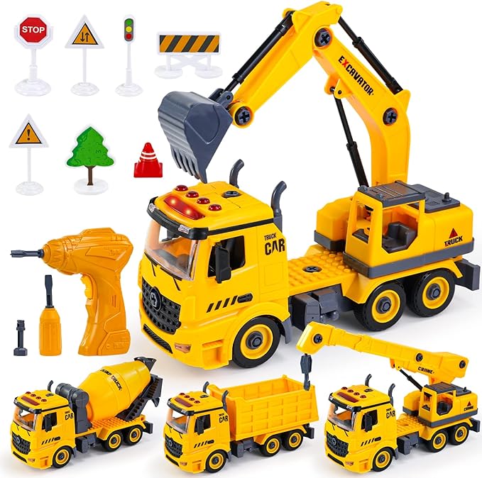 Tomatoys Baustellenfahrzeuge Set - 4 Bagger & Kräne
