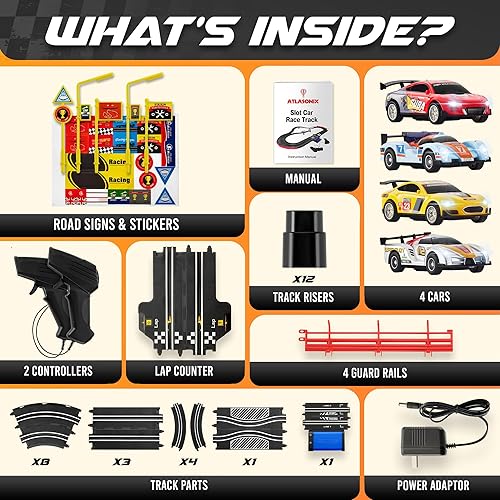 Miniatura 4 de Juego de pistas de carreras de autos con 4 autos de alta velocidad, pistas de carreras para niños de 4 a 8 años, juegos de pista de carreras