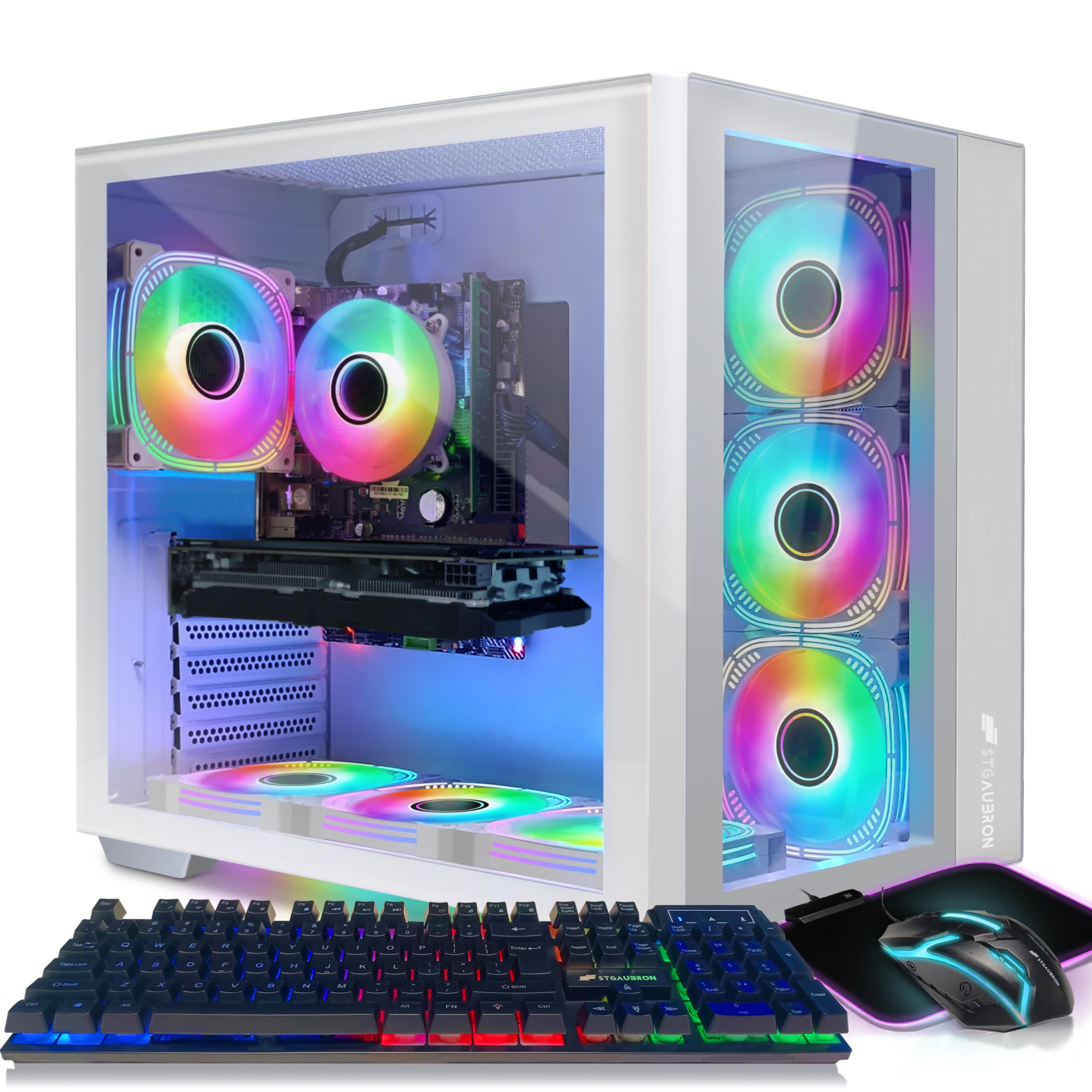 STGAubron Gaming Desktop PC, Intel Core i5-9400F up to 4.1GHz, Radeon RX 6600 XT 8G GDDR6, 16G RAM, 1T SSD, 600M WiFi, BT 5.0, RGB Fan x 7, RGB Keyboard & Mouse & Mouse Pad, W11H64