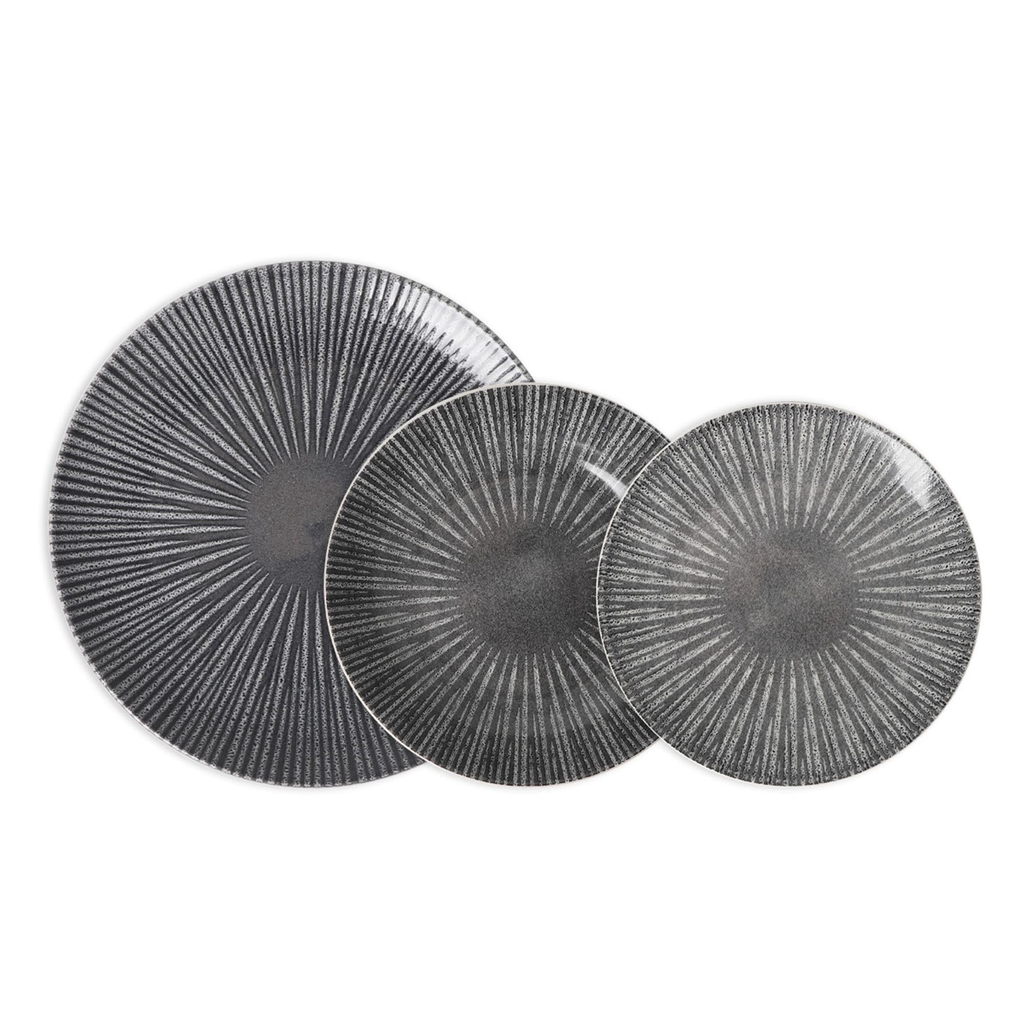 SANTA CLARA | Vajilla Completa 12 Piezas Porcelana Decorada para 4 Personas, Apta Microondas y Lavavajillas, Vajilla Electra Grafito para Hogar y Cocina
