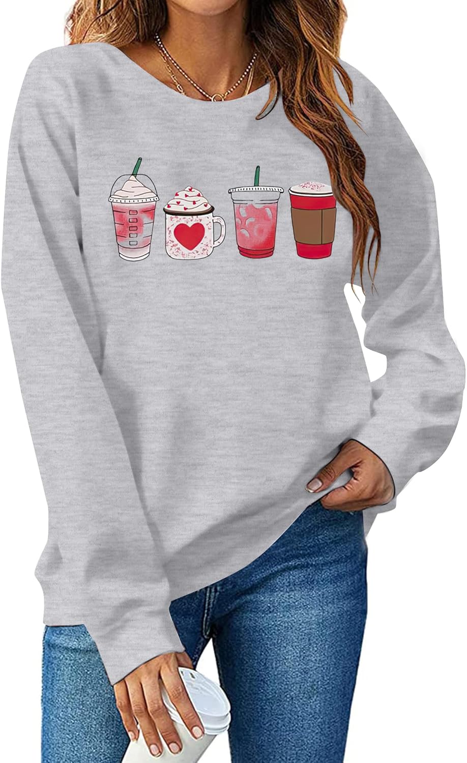MYHALF Valentines Day Sweatshirts Valentine Shirts: Womens Love Heart Long Sleeve Tops Oversized Patch Crewneck Pullover - Image 2