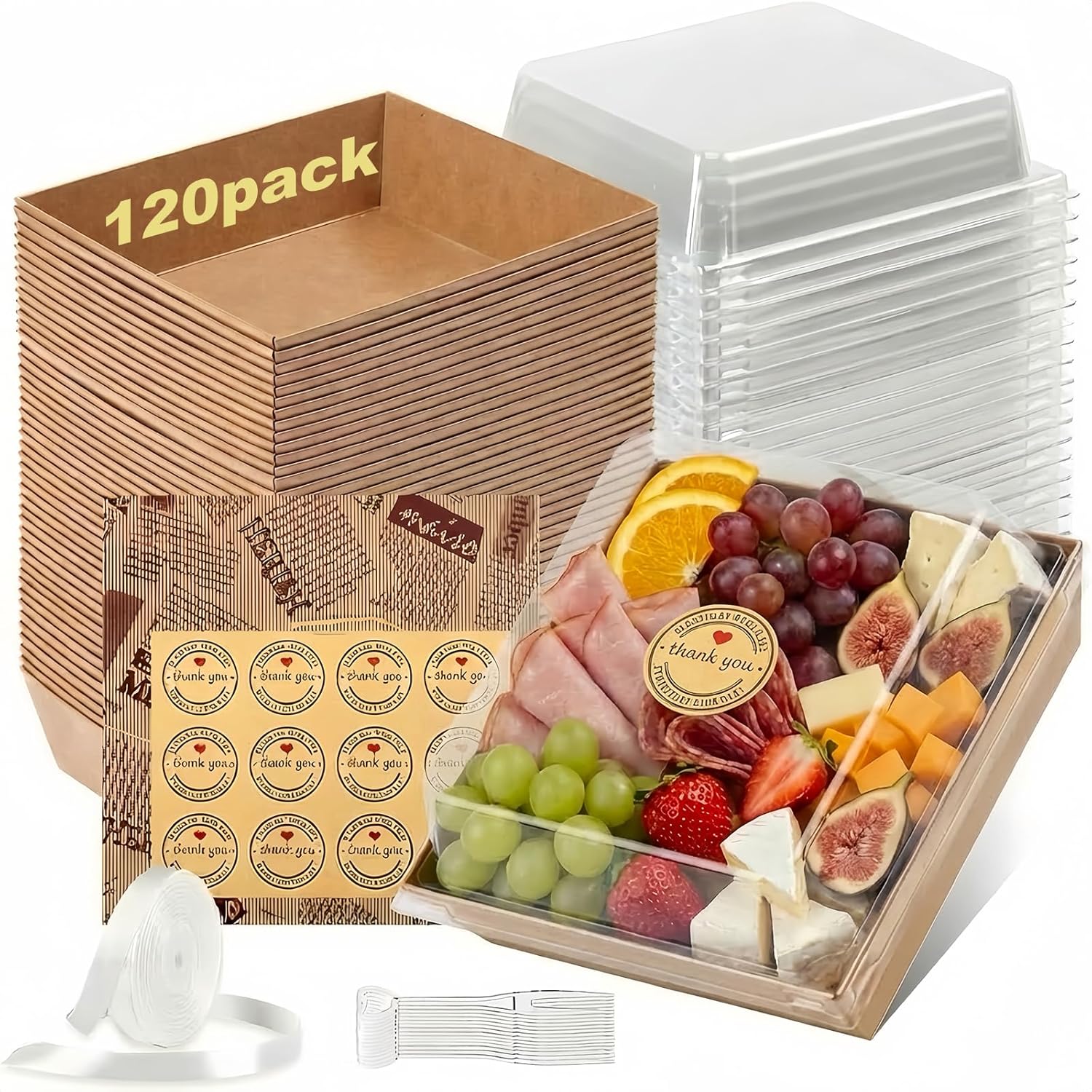 120Pcs Small Charcuterie Boxes with Clear Lids - 5 Inch Disposable Paper Mini Charcuterie Boxes, To Go Bakery Dessert Boxes with Lid for Sandwich, Cookie, Sushi, Cake Slice, and Strawberries (Brown)