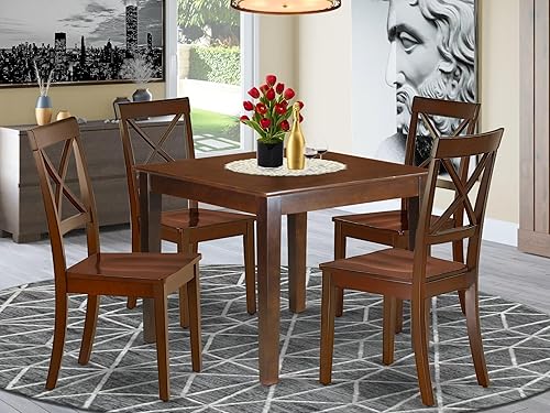 Miniatura 2 de East West Furniture OXBO5-MAH-W - Juego de mesa de comedor de 5 piezas para 4 personas, incluye una mesa de cocina cuadrada y 4 sillas de comedor,