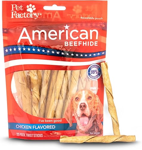 Pet Factory American Beefhide - Golosinas masticables para perros de 5 pulgadas, sabor a pollo, 25 unidades1 paquete