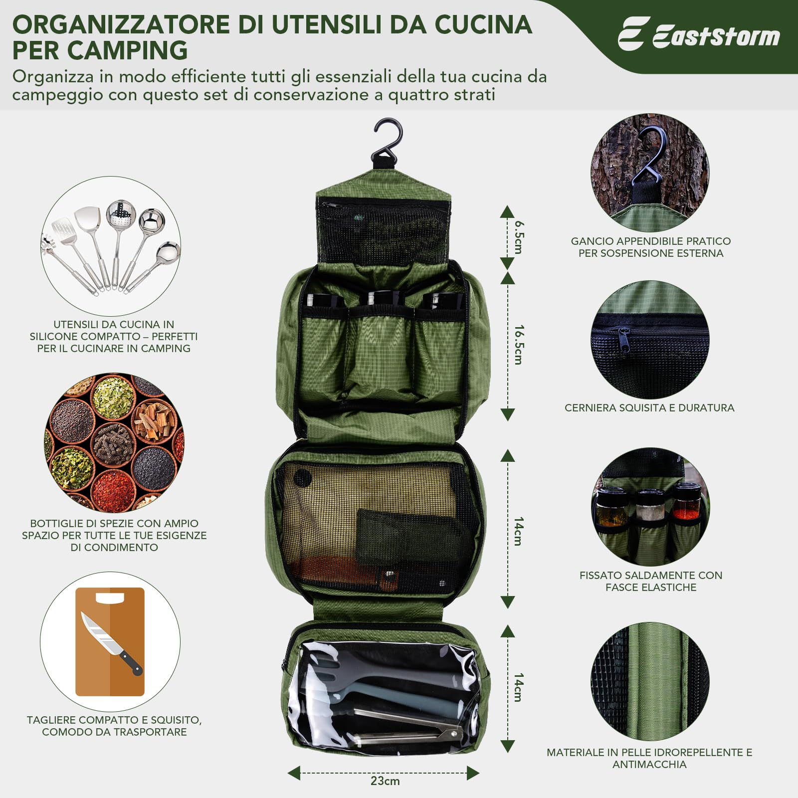 E EASTSTORM Set di Utensili da Cucina da Campeggio, Campeggio Accessori Utili Adatto per Pentole Stoviglie Campeggio, Leggero, Impermeabile e Facile da Riporre, Adatto per Escursioni Individuali