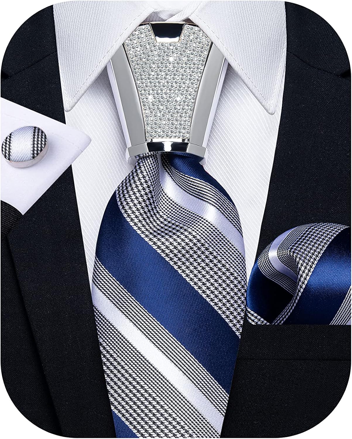 DiBanGu Men's Blue Grey Striped Tie Handkerchief Cufflinks Set Silk Jacquard Necktie and Tie Accessories Fashion Wedding Party Prom : Clothing, Shoes & Jewelry