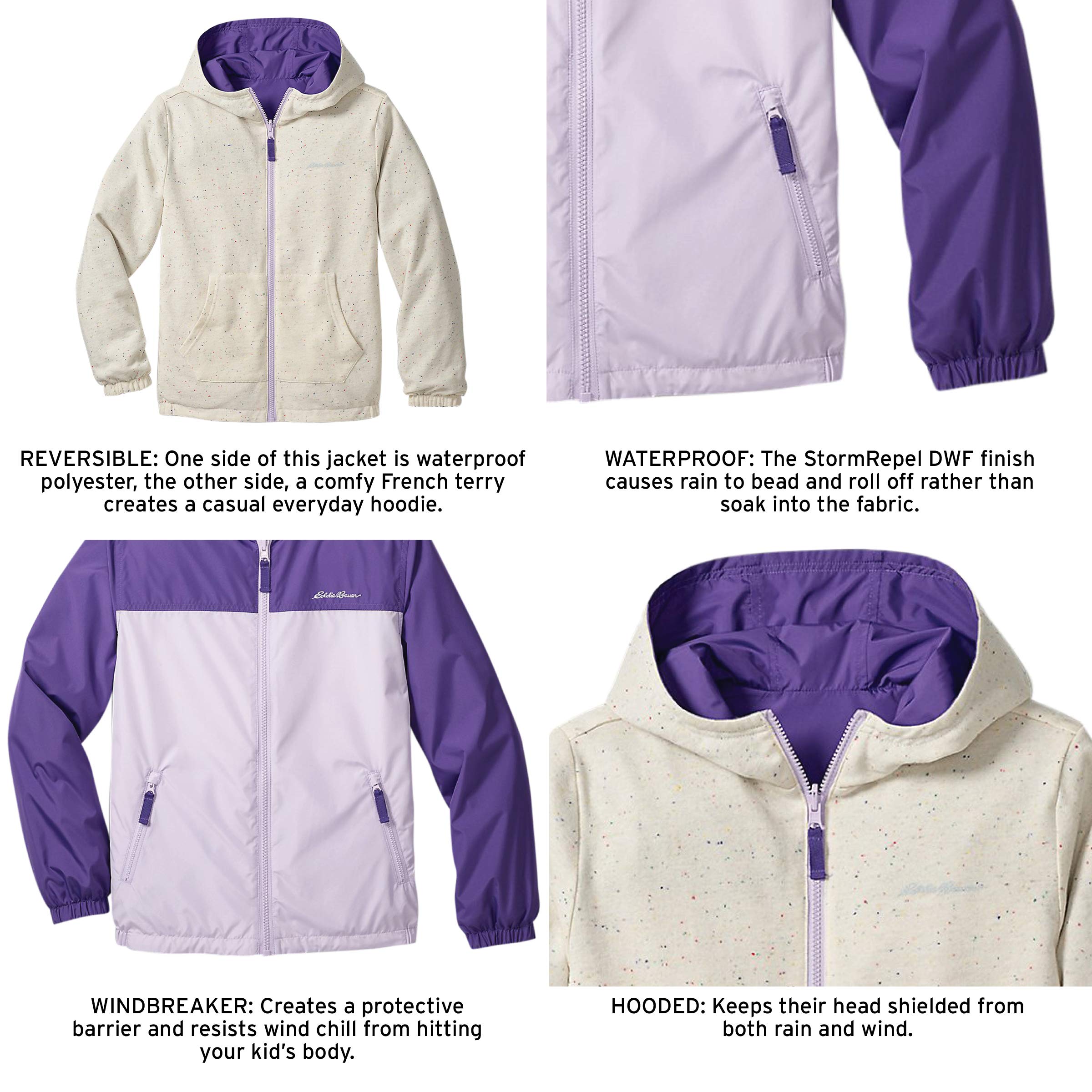 Eddie Bauer Kids Windbreaker Hooded Jacket - Reversible Waterproof