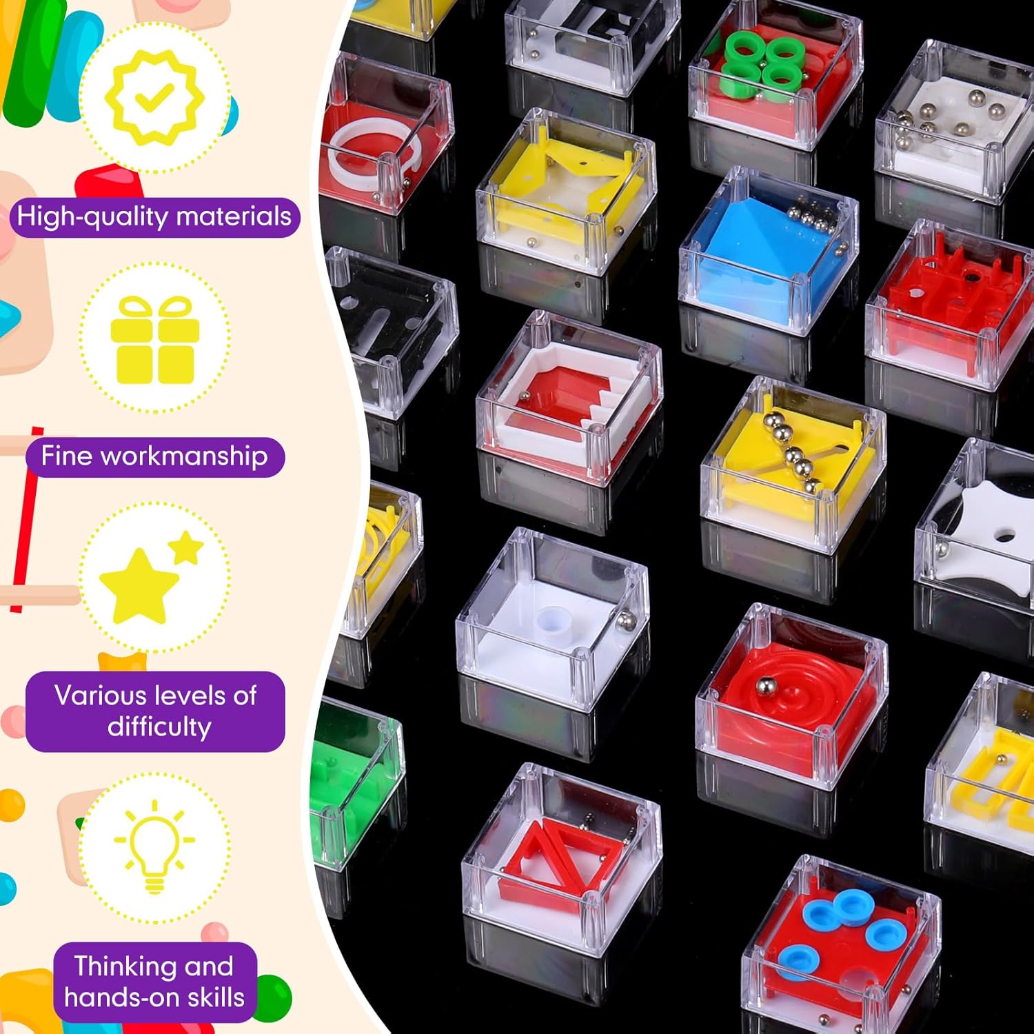 Sumind 24 Pcs Mini Maze Cube Puzzle Box Set Gift for Christmas, Balance Iq Maze 3D Brain Teaser Ball Ideal Prizes Gifts Puzzles Party Favor for Mind Challenge Gifts (Classic)