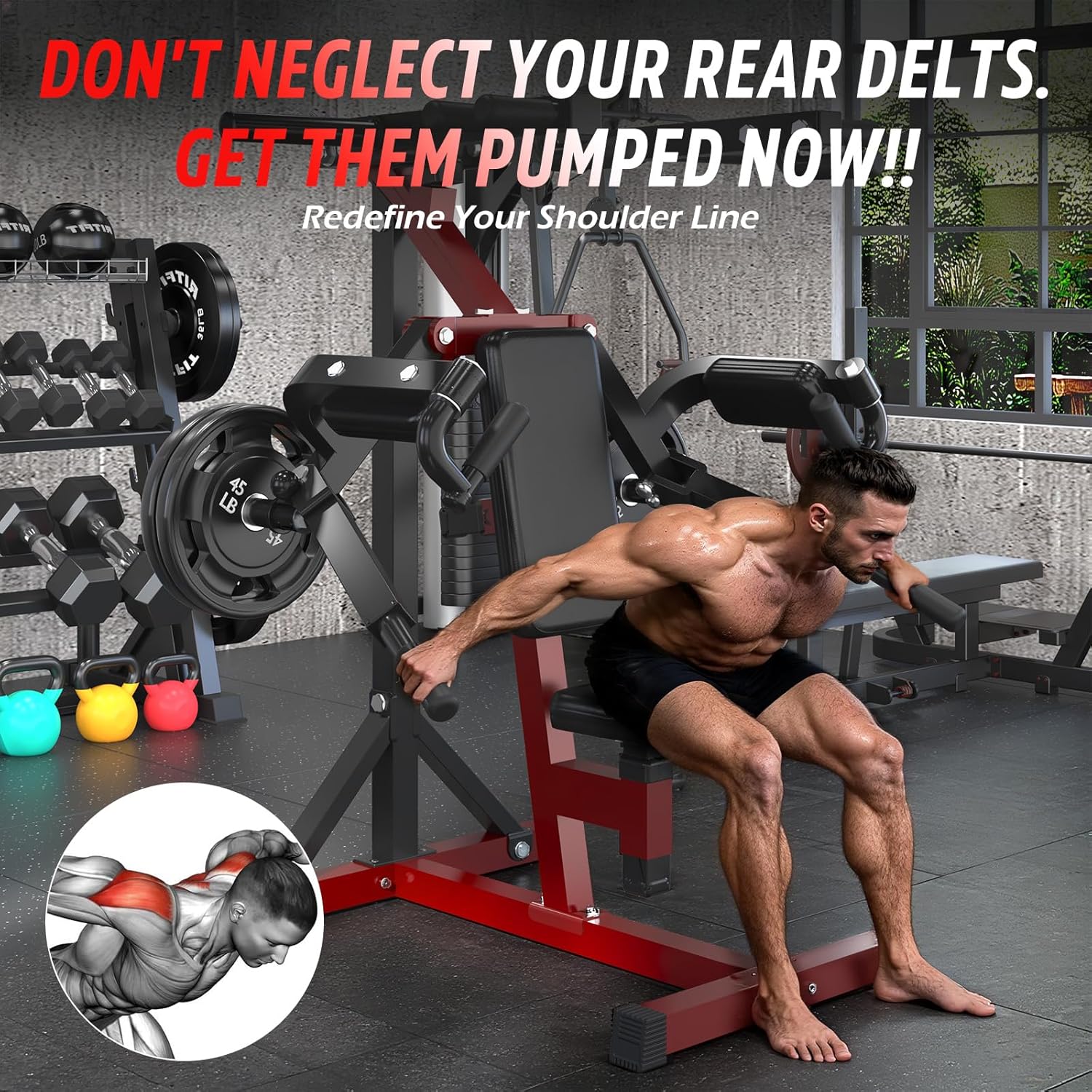 Deltoid and Shoulder Press Machine & Reverse Fly, 3-in-1 Shoulder Machine with Shoulder Press, Lateral Raise & Bent-Over Reverse Fly with Adjustable Seat and Backrest, Upper Body Home Gym Equipment
