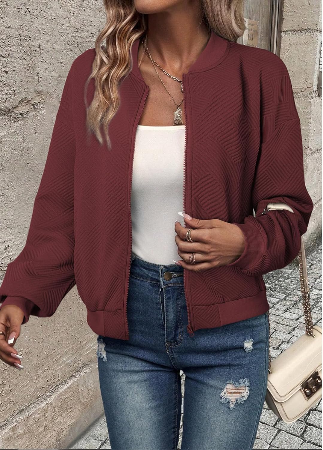 EVALESS Womens Bomber Jacket Coat Casual Stand Collar Zip Up Lightweight Fall Fashion Jackets Outfits with Pockets - Image 2