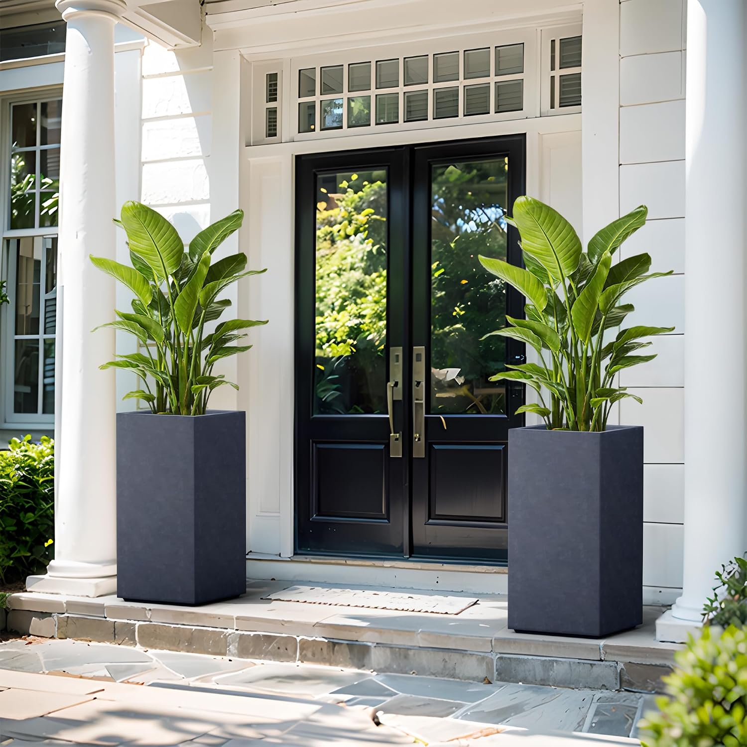 Kante 27.6" H Tall Rectangular Concrete Planter, Modern Square Diameter Plant Pot with Drainage Hole and Rubber Plug for Indoor Outdoor Home Patio Garden, Charcoal