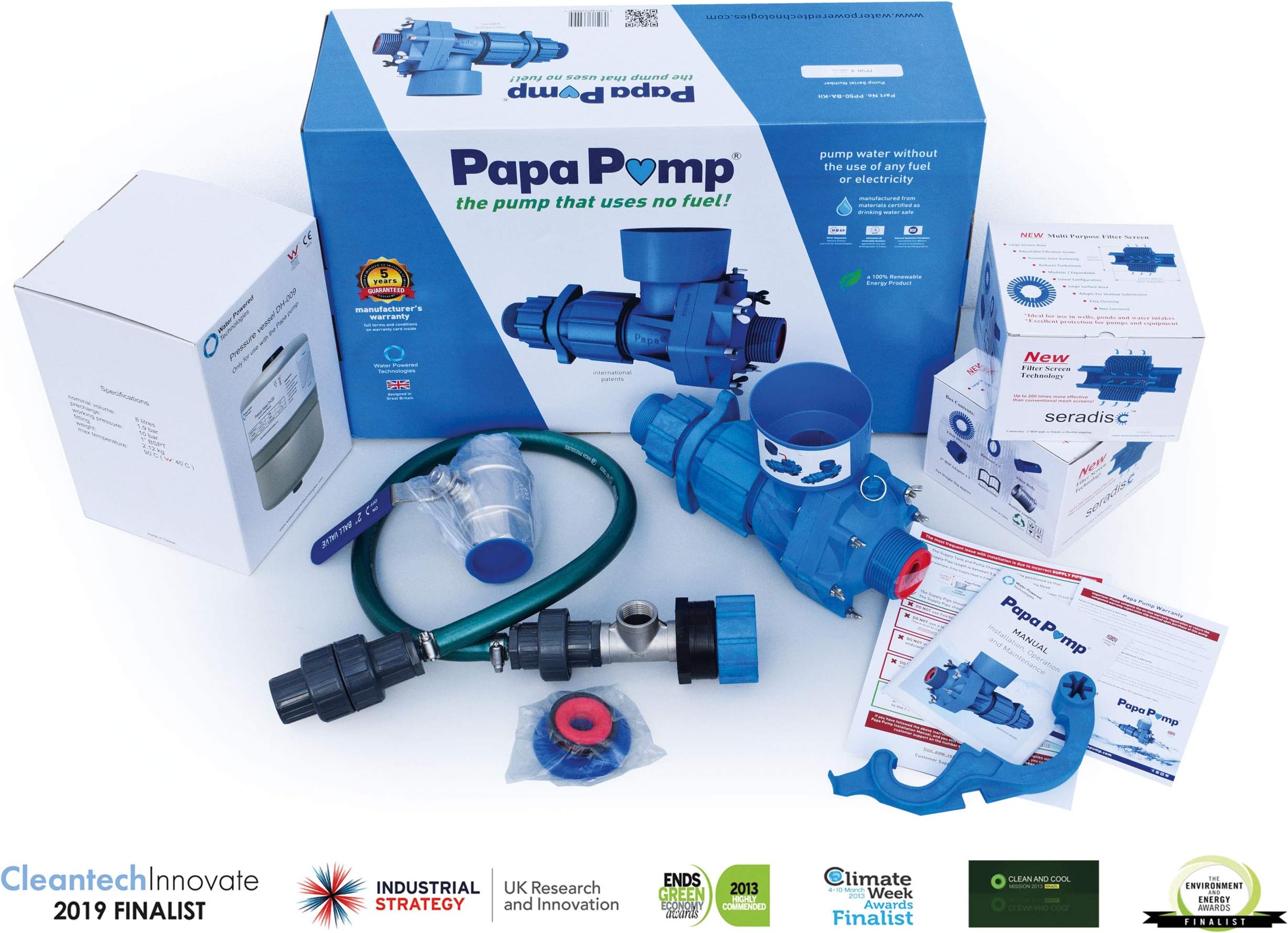 Papa Pump Kit - The pump that uses no fuel - Water Powered Pump, Off Grid Water Pump, Gravity Pump, Eco Pump | 2 inch pump including Seradisc Filters.