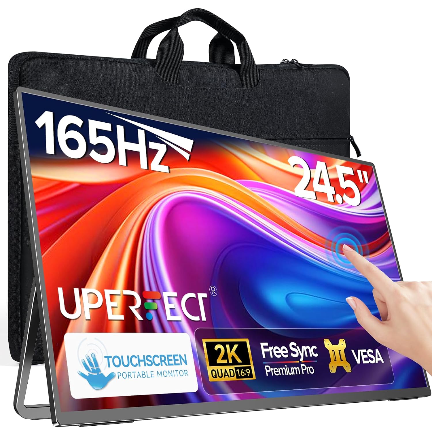 UPERFECT 24 5 2K Portable Monitor Touchscreen 165Hz Gaming Monitor FreeSync 0 1ms Fast IPS Large Screen Built-in