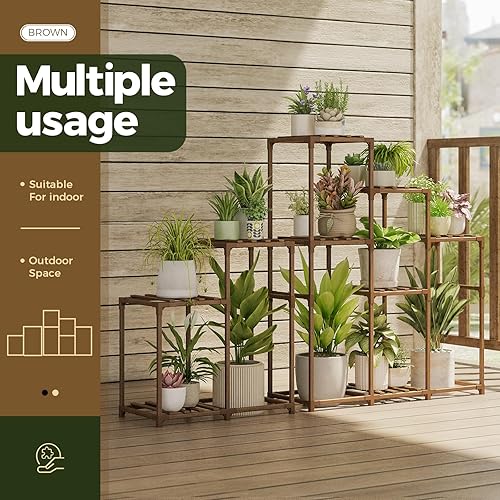 Miniatura 4 de Bamworld Paquete de 2 juegos de soportes de esquina para plantas de interior, estantes altos para plantas al aire libre para múltiples plantas, 10