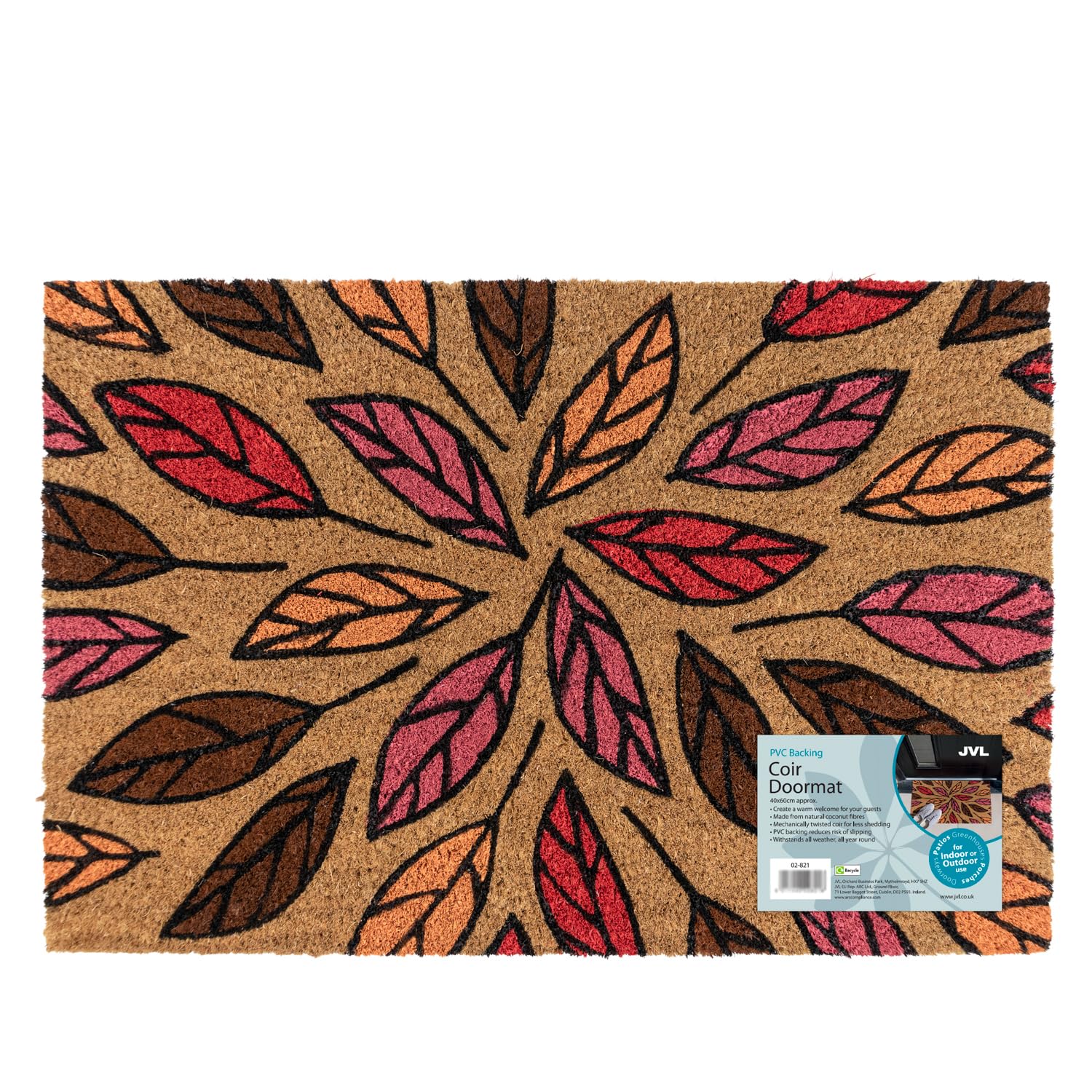 JVL PVC Backed Coir Doormat 40x60cm Autumn Leaves Door Mat