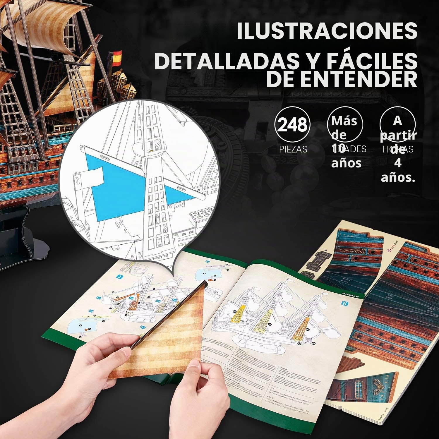 CubicFun Puzzle 3D España San Felipe Maqueta de Barco para Adultos y Niños - 248 Piezas