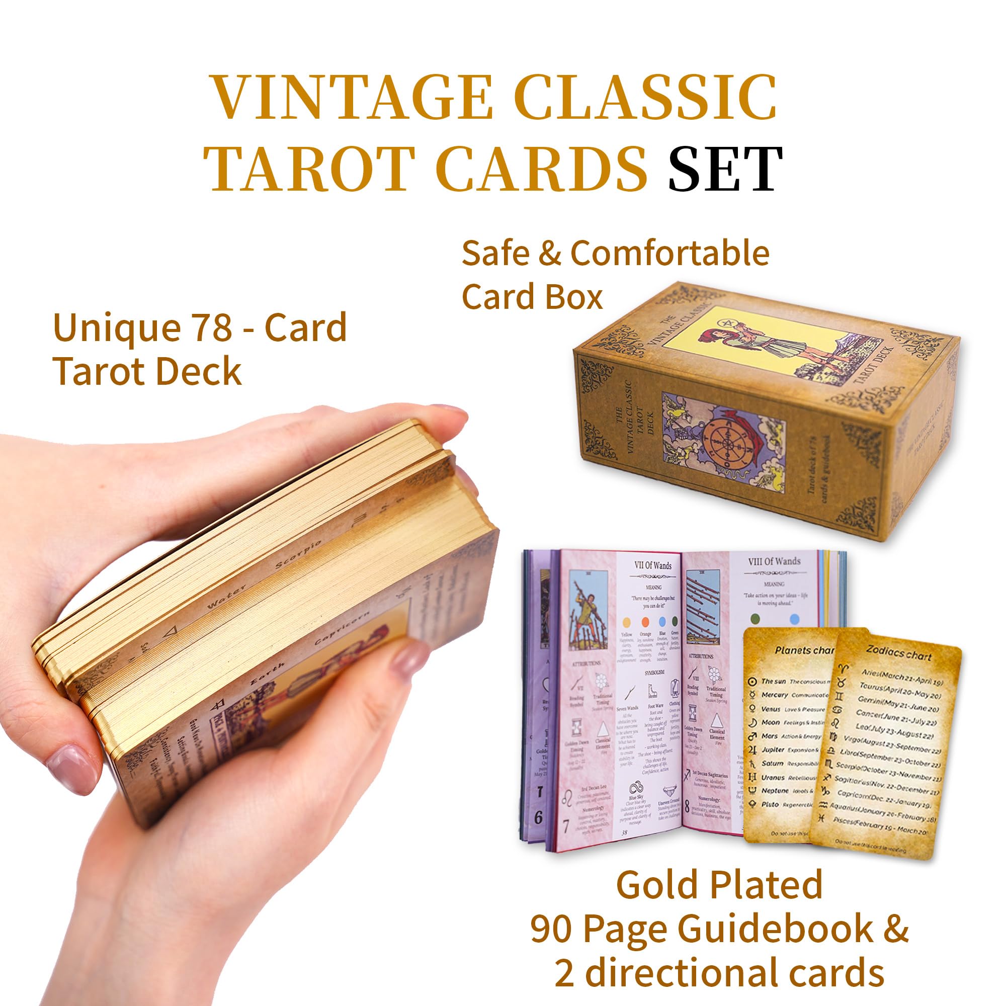 Tarot Cards for Beginners Vintage Classic Tarot Cards with Guide Book, Gold Gilded Edges, 13 cm x 8 cm - Image 2
