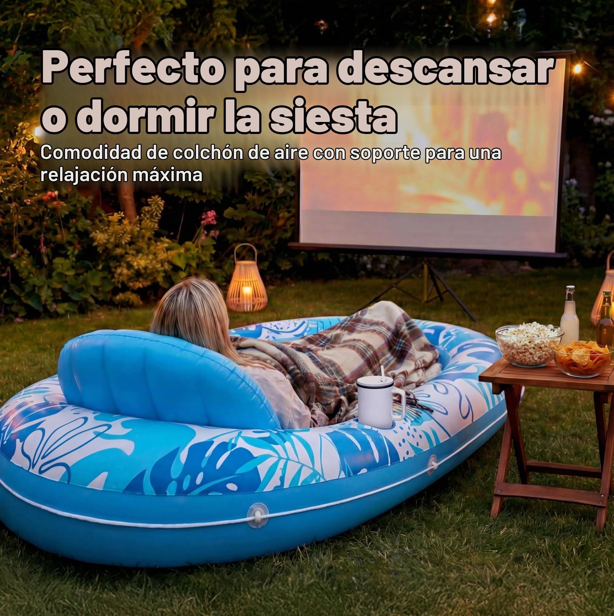 SLOOSH Flotador inflable para alberca de bronceado, 70 x 50 pulgadas, flotadores de piscina para adultos con almohada, flotador ovalado de balsa bronceadora, cama para tomar el sol para inflar agua