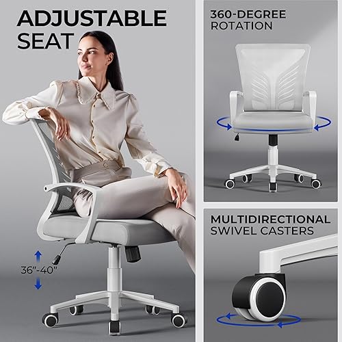Miniatura 8 de Yaheetech Silla de oficina de malla para escritorio, silla de computadora ergonómica con respaldo medio con soporte lumbar, altura ajustable para
